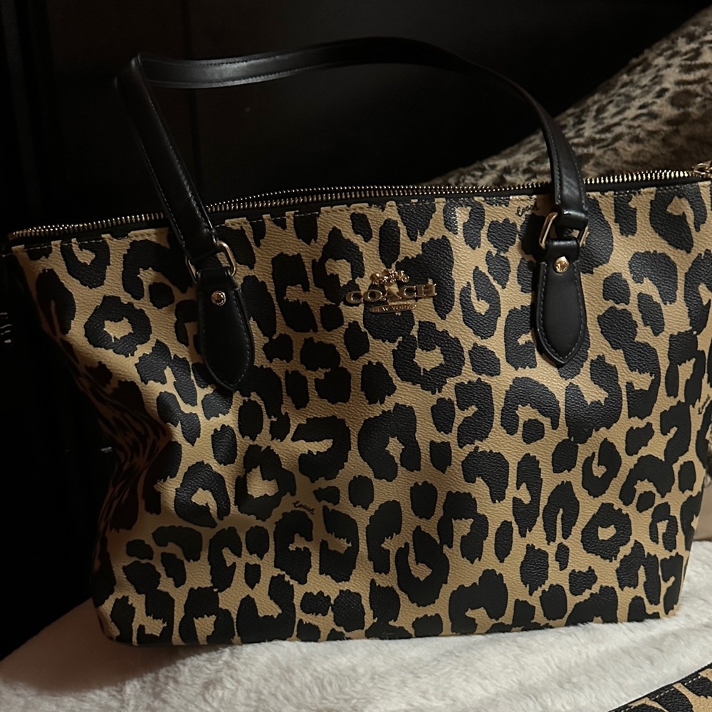 Coach Leopard Print Tote - Black and Tan